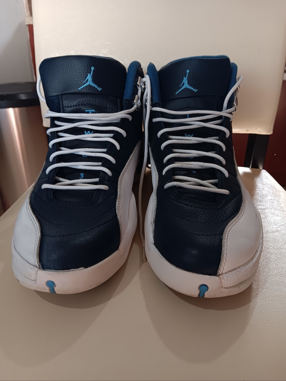 Jordan Navy and White Retro Hoops Sneakers with Light Blue Accents